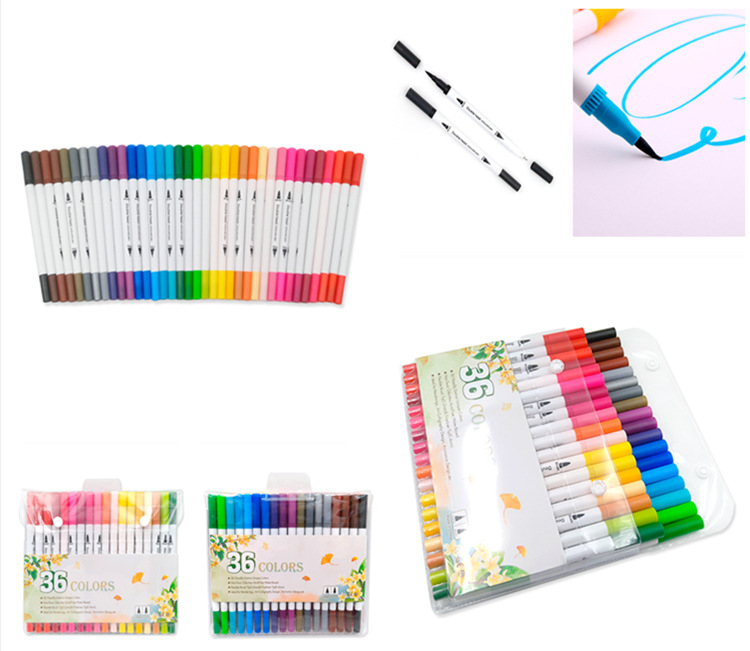 WaterBased DoubleHeaded Mark Watercolor Pens Set Color Hook Line Pen Painting Marking Pen Soft Head Pen