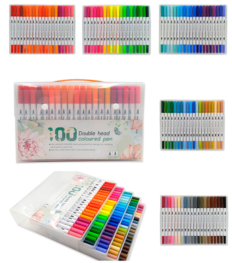 WaterBased DoubleHeaded Mark Watercolor Pens Set Color Hook Line Pen Painting Marking Pen Soft Head Pen