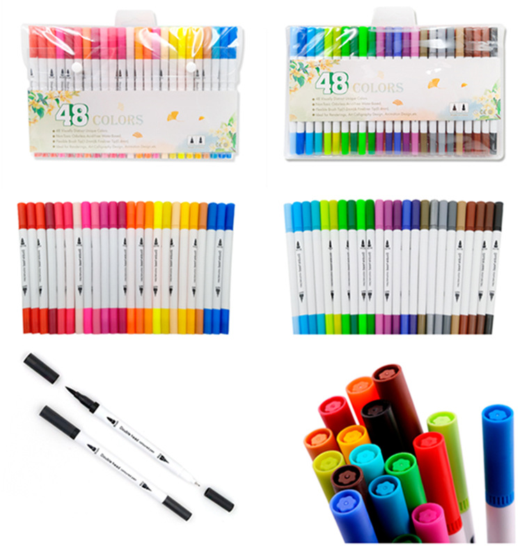 WaterBased DoubleHeaded Mark Watercolor Pens Set Color Hook Line Pen Painting Marking Pen Soft Head Pen
