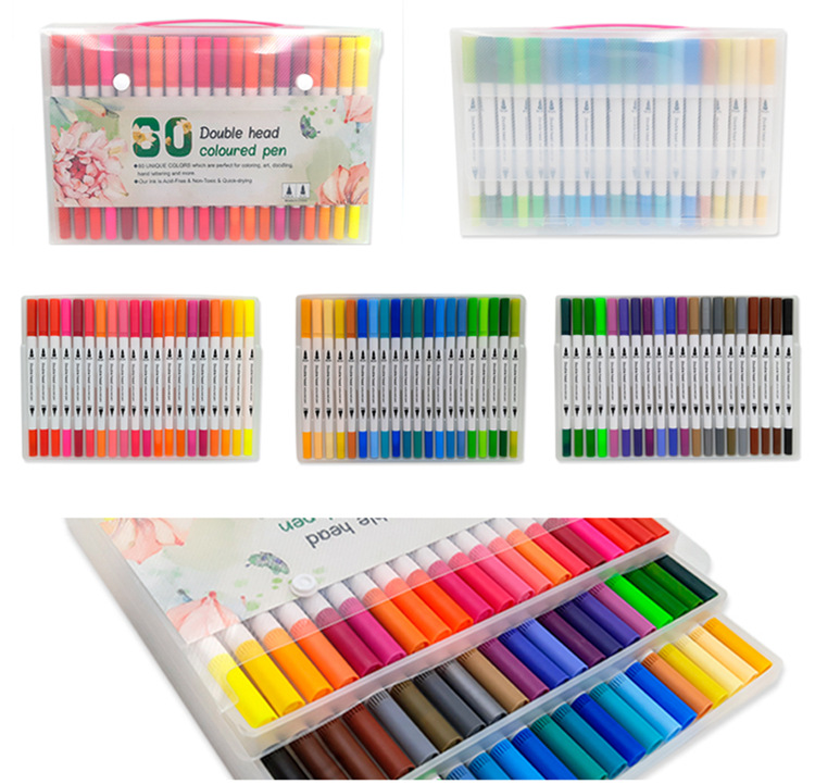 WaterBased DoubleHeaded Mark Watercolor Pens Set Color Hook Line Pen Painting Marking Pen Soft Head Pen