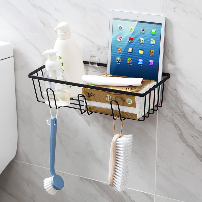 Iron Punch-Free Bathroom Iron hook Wall Washstand Hanging Basket Wall Hanging Draining Storage Basket Storage Rack