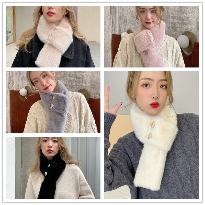 Wholesale New Winter Warm Yang Plush Cross Scarf Korean Versatile Thickened Solid Color Fur Collar Button Scarf Wholesale New Winter Warm Yang Plush Cross Scarf Korean Versatile Thickened Solid Color Fur Collar Button Scarf
