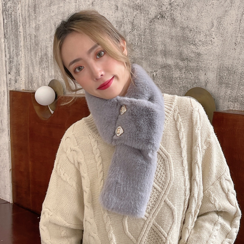 Wholesale New Winter Warm Yang Plush Cross Scarf Korean Versatile Thickened Solid Color Fur Collar Button Scarf Wholesale New Winter Warm Yang Plush Cross Scarf Korean Versatile Thickened Solid Color Fur Collar Button Scarf