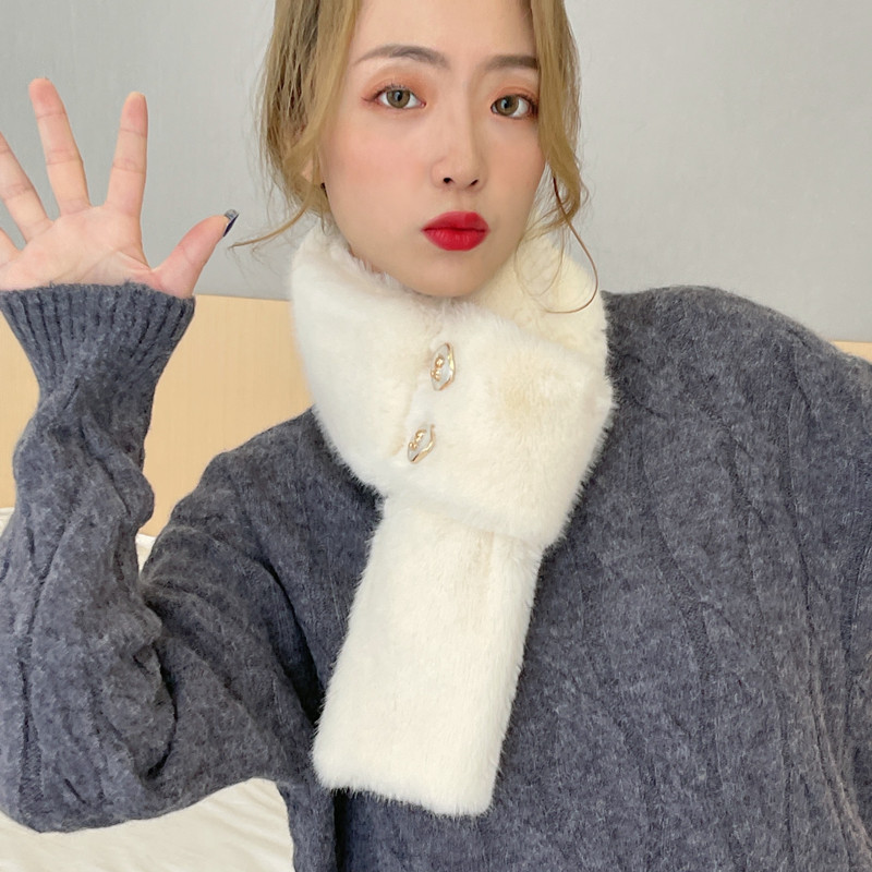 Wholesale New Winter Warm Yang Plush Cross Scarf Korean Versatile Thickened Solid Color Fur Collar Button Scarf Wholesale New Winter Warm Yang Plush Cross Scarf Korean Versatile Thickened Solid Color Fur Collar Button Scarf