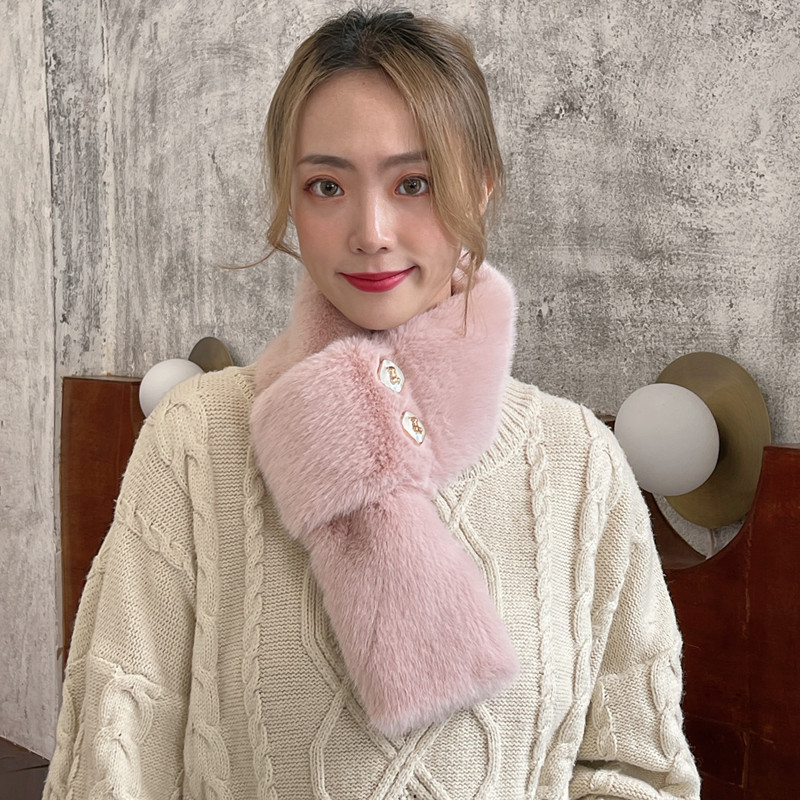 Wholesale New Winter Warm Yang Plush Cross Scarf Korean Versatile Thickened Solid Color Fur Collar Button Scarf Wholesale New Winter Warm Yang Plush Cross Scarf Korean Versatile Thickened Solid Color Fur Collar Button Scarf