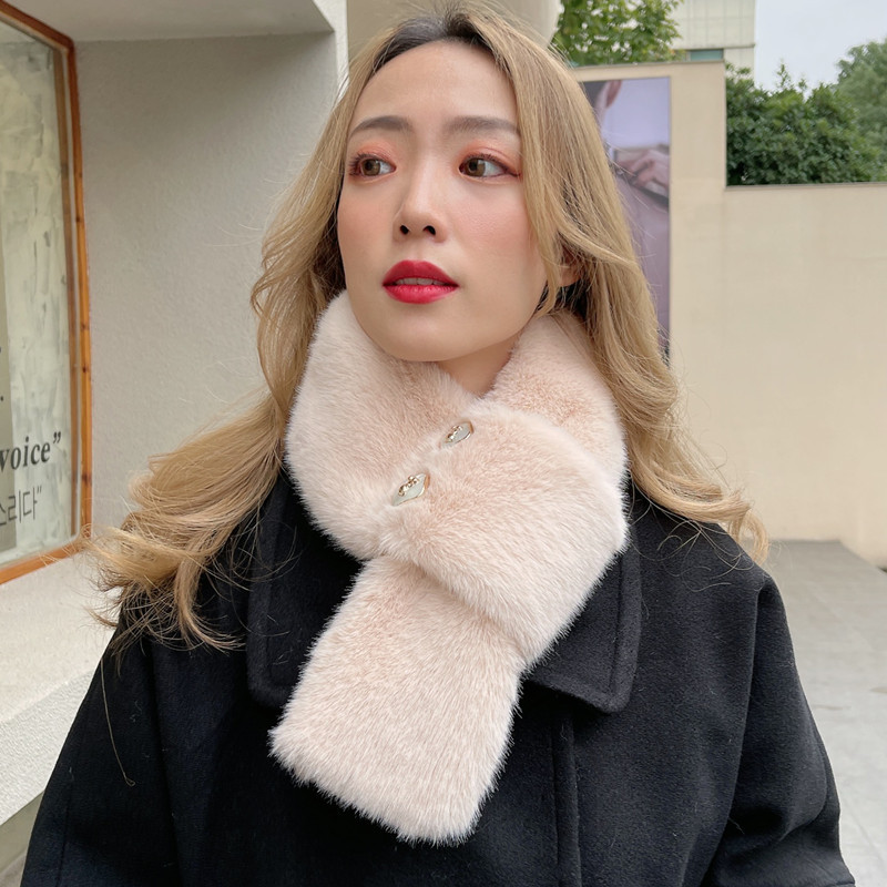 Wholesale New Winter Warm Yang Plush Cross Scarf Korean Versatile Thickened Solid Color Fur Collar Button Scarf Wholesale New Winter Warm Yang Plush Cross Scarf Korean Versatile Thickened Solid Color Fur Collar Button Scarf