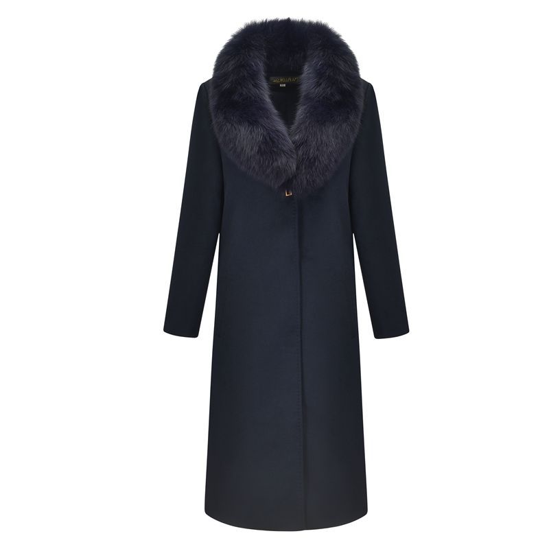 Real Fox Fur Collar Wool Overcoat Middle-Aged and Elderly Women&#039;s Dress Korean Style Slim Fit plus Size Long Woolen Coat Women