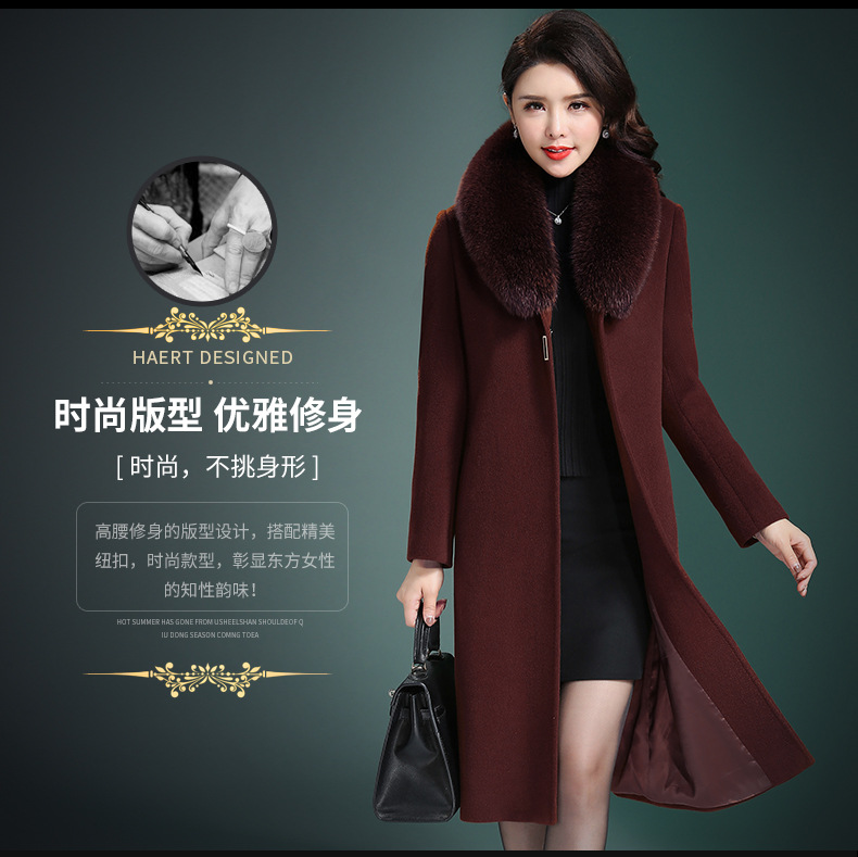 Real Fox Fur Collar Wool Overcoat Middle-Aged and Elderly Women's Dress Korean Style Slim Fit plus Size Long Woolen Coat Women Real Fox Fur Collar Wool Overcoat Middle-Aged and Elderly Women's Dress Korean Style Slim Fit plus Size Long Woolen Coat Women