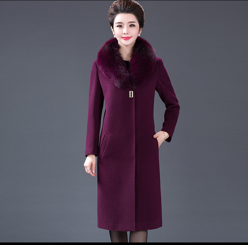 Real Fox Fur Collar Wool Overcoat Middle-Aged and Elderly Women's Dress Korean Style Slim Fit plus Size Long Woolen Coat Women Real Fox Fur Collar Wool Overcoat Middle-Aged and Elderly Women's Dress Korean Style Slim Fit plus Size Long Woolen Coat Women