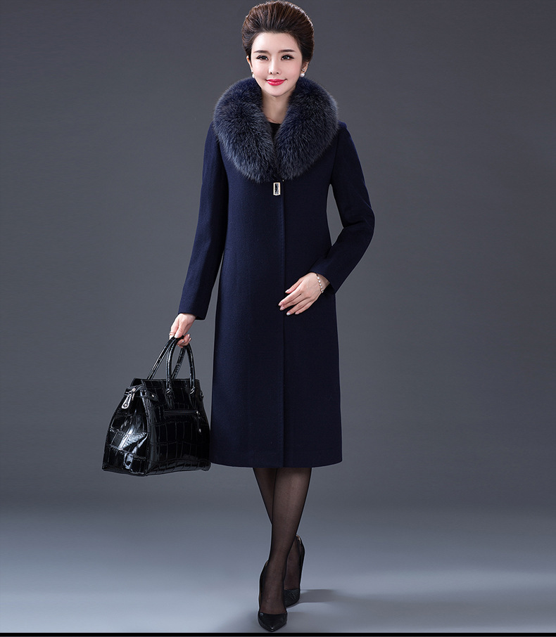 Real Fox Fur Collar Wool Overcoat Middle-Aged and Elderly Women's Dress Korean Style Slim Fit plus Size Long Woolen Coat Women Real Fox Fur Collar Wool Overcoat Middle-Aged and Elderly Women's Dress Korean Style Slim Fit plus Size Long Woolen Coat Women