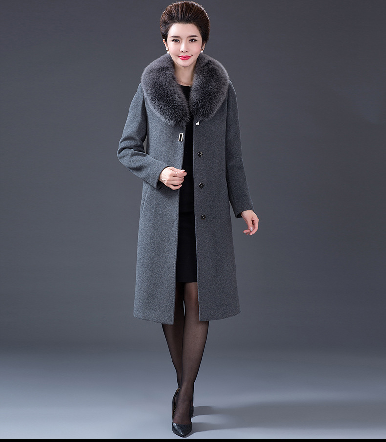 Real Fox Fur Collar Wool Overcoat Middle-Aged and Elderly Women's Dress Korean Style Slim Fit plus Size Long Woolen Coat Women Real Fox Fur Collar Wool Overcoat Middle-Aged and Elderly Women's Dress Korean Style Slim Fit plus Size Long Woolen Coat Women