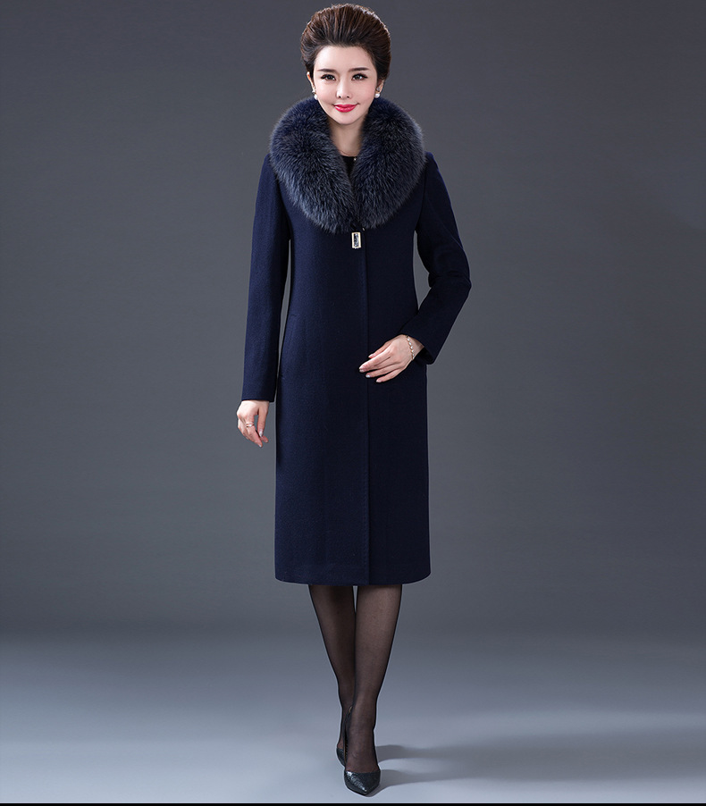 Real Fox Fur Collar Wool Overcoat Middle-Aged and Elderly Women's Dress Korean Style Slim Fit plus Size Long Woolen Coat Women Real Fox Fur Collar Wool Overcoat Middle-Aged and Elderly Women's Dress Korean Style Slim Fit plus Size Long Woolen Coat Women
