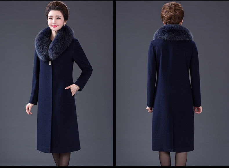 Real Fox Fur Collar Wool Overcoat Middle-Aged and Elderly Women's Dress Korean Style Slim Fit plus Size Long Woolen Coat Women Real Fox Fur Collar Wool Overcoat Middle-Aged and Elderly Women's Dress Korean Style Slim Fit plus Size Long Woolen Coat Women