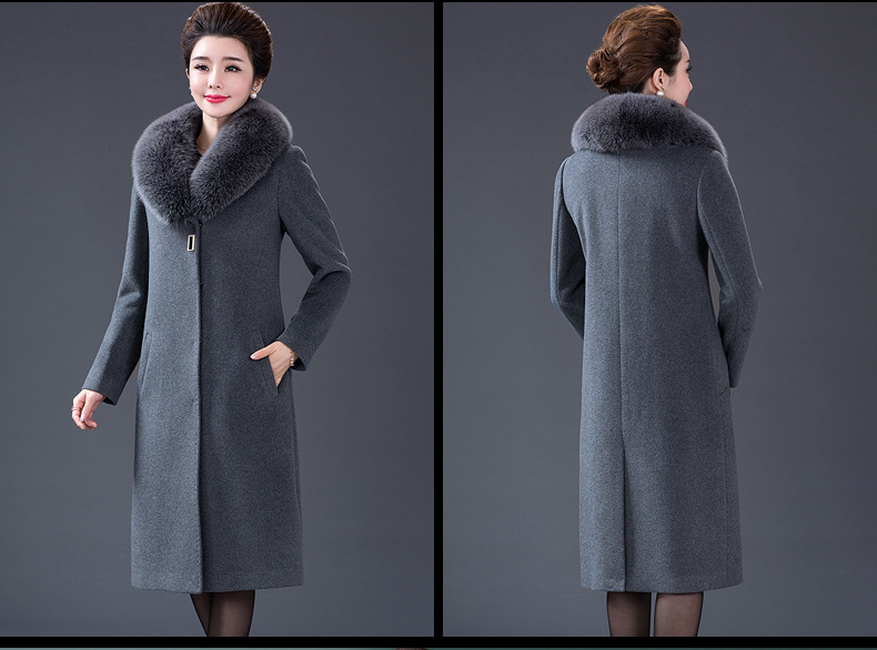 Real Fox Fur Collar Wool Overcoat Middle-Aged and Elderly Women's Dress Korean Style Slim Fit plus Size Long Woolen Coat Women Real Fox Fur Collar Wool Overcoat Middle-Aged and Elderly Women's Dress Korean Style Slim Fit plus Size Long Woolen Coat Women