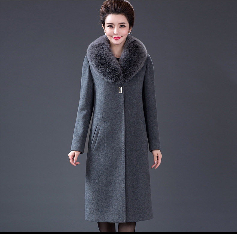 Real Fox Fur Collar Wool Overcoat Middle-Aged and Elderly Women's Dress Korean Style Slim Fit plus Size Long Woolen Coat Women Real Fox Fur Collar Wool Overcoat Middle-Aged and Elderly Women's Dress Korean Style Slim Fit plus Size Long Woolen Coat Women