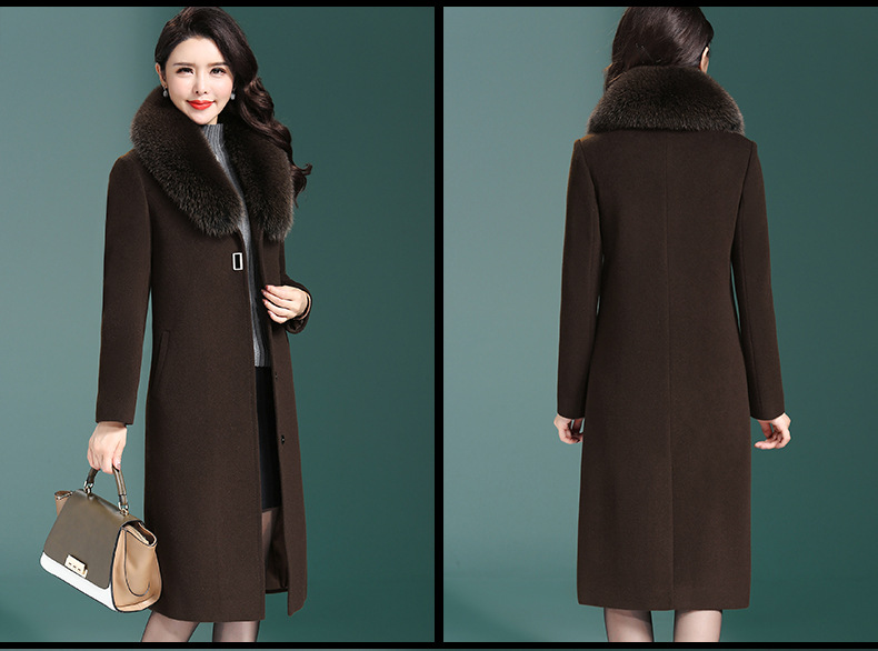 Real Fox Fur Collar Wool Overcoat Middle-Aged and Elderly Women's Dress Korean Style Slim Fit plus Size Long Woolen Coat Women Real Fox Fur Collar Wool Overcoat Middle-Aged and Elderly Women's Dress Korean Style Slim Fit plus Size Long Woolen Coat Women