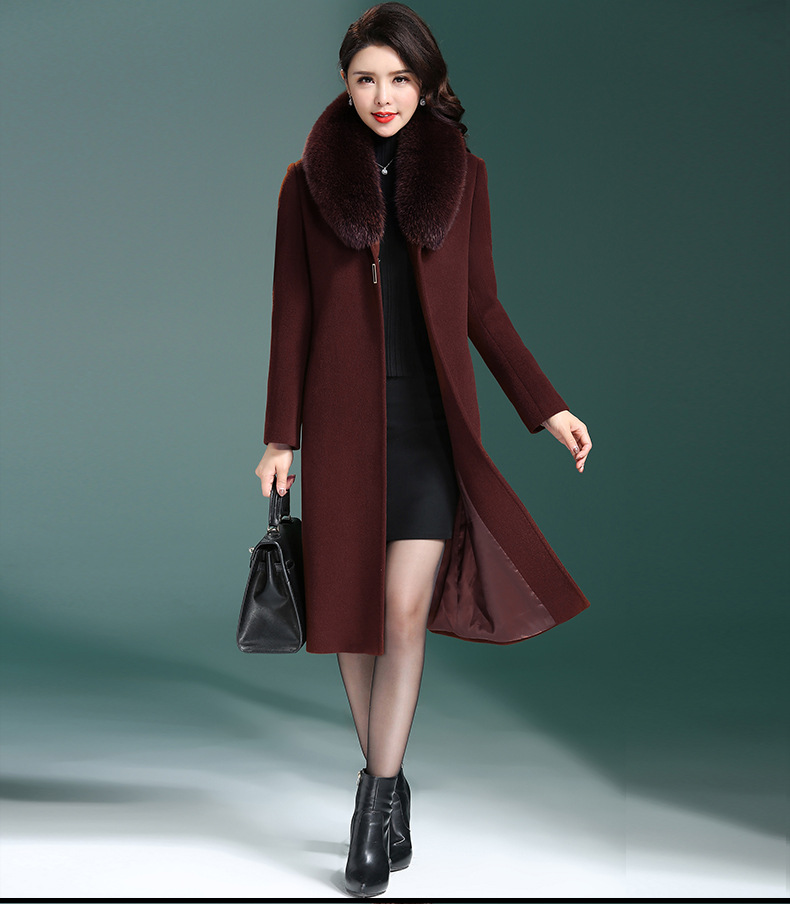 Real Fox Fur Collar Wool Overcoat Middle-Aged and Elderly Women's Dress Korean Style Slim Fit plus Size Long Woolen Coat Women Real Fox Fur Collar Wool Overcoat Middle-Aged and Elderly Women's Dress Korean Style Slim Fit plus Size Long Woolen Coat Women