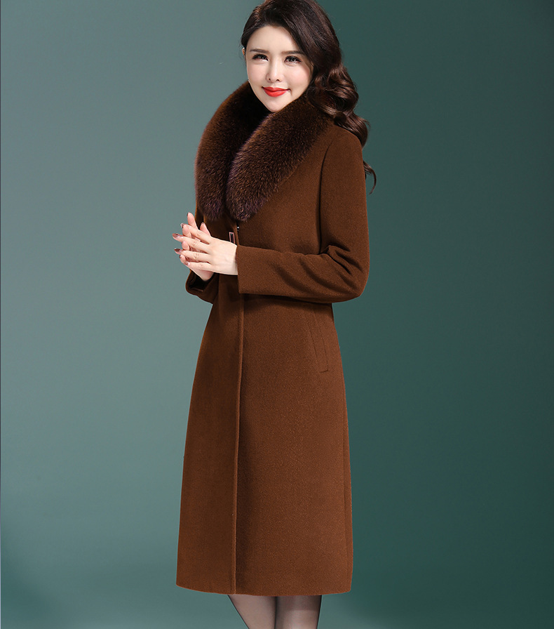 Real Fox Fur Collar Wool Overcoat Middle-Aged and Elderly Women's Dress Korean Style Slim Fit plus Size Long Woolen Coat Women Real Fox Fur Collar Wool Overcoat Middle-Aged and Elderly Women's Dress Korean Style Slim Fit plus Size Long Woolen Coat Women