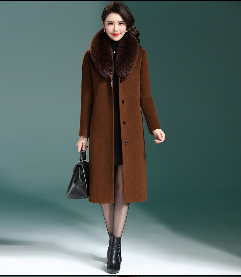 Real Fox Fur Collar Wool Overcoat Middle-Aged and Elderly Women's Dress Korean Style Slim Fit plus Size Long Woolen Coat Women Real Fox Fur Collar Wool Overcoat Middle-Aged and Elderly Women's Dress Korean Style Slim Fit plus Size Long Woolen Coat Women