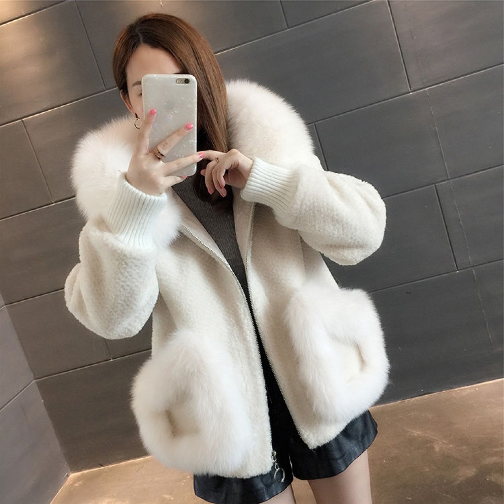 2020 New Imitation Fox Fur Collar Sheepskin Fur Coat Women's Autumn and Winter Korean Style Hooded Short Slimming Wool 2020 New Imitation Fox Fur Collar Sheepskin Fur Coat Women's Autumn and Winter Korean Style Hooded Short Slimming Wool