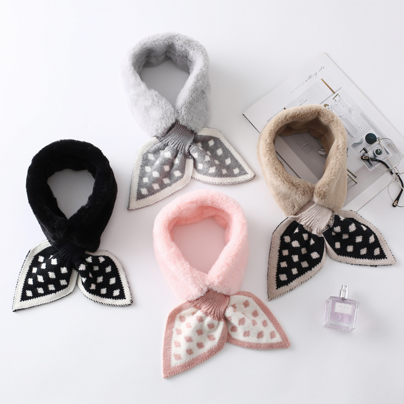 South Korea Dongdaemun Polka Dot Peach Heart Fur Collar Scarf Knitted Stitching Plush Detachable Collar Tonglu Warm Wool Scarf for Women