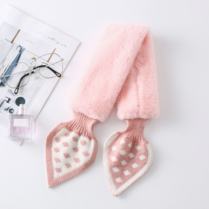 South Korea Dongdaemun Polka Dot Peach Heart Fur Collar Scarf Knitted Stitching Plush Detachable Collar Tonglu Warm Wool Scarf for Women
