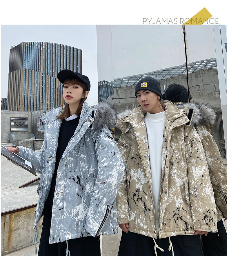 Couple's Winter Clothing 2021 New Fashion Ins Loose Big Fur Collar Camouflage Mid-Length Cotton Clothing Cotton Coat Coat Fashion Couple's Winter Clothing 2021 New Fashion Ins Loose Big Fur Collar Camouflage Mid-Length Cotton Clothing Cotton Coat Coat Fashion