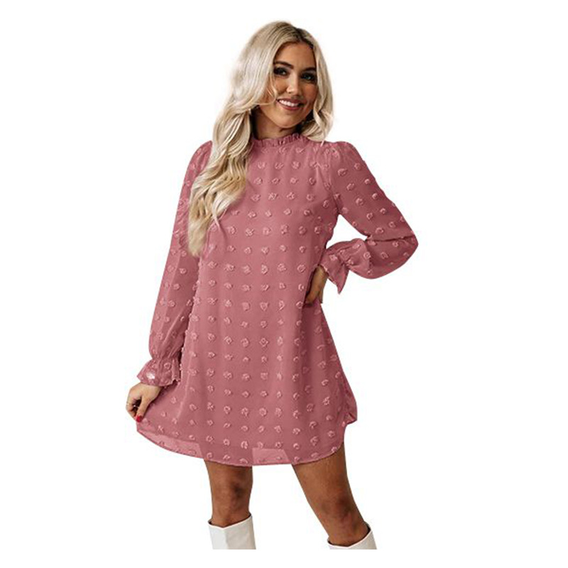 2022 Europe and America Cross Border Amazon Autumn and Winter Lace Collar Puff Sleeve Chiffon Embroidered Fur Ball Dress Dress for Women