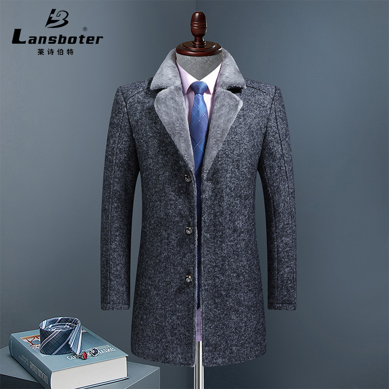 Winter Woolen Coat Men&#039;s Mid-Length Woolen Coat with Fur Collar Overcoat and Trench Coat Wool Overcoat Men&#039;s Woolen Coat Men&#039;s Thickened