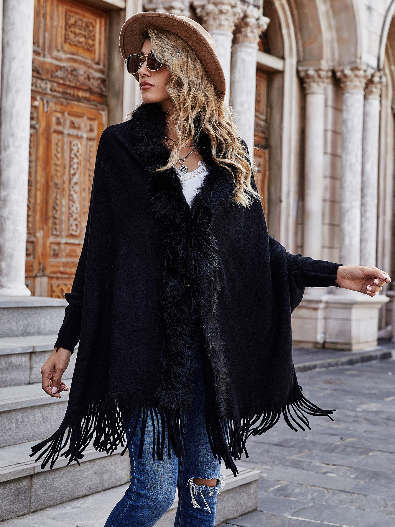 European and American Foreign Trade Sweater Women 2021 Amazon Independent Station Autumn and Winter New Fur Collar Shawl Cardigan Sweater Coat European and American Foreign Trade Sweater Women 2021 Amazon Independent Station Autumn and Winter New Fur Collar Shawl Cardigan Sweater Coat