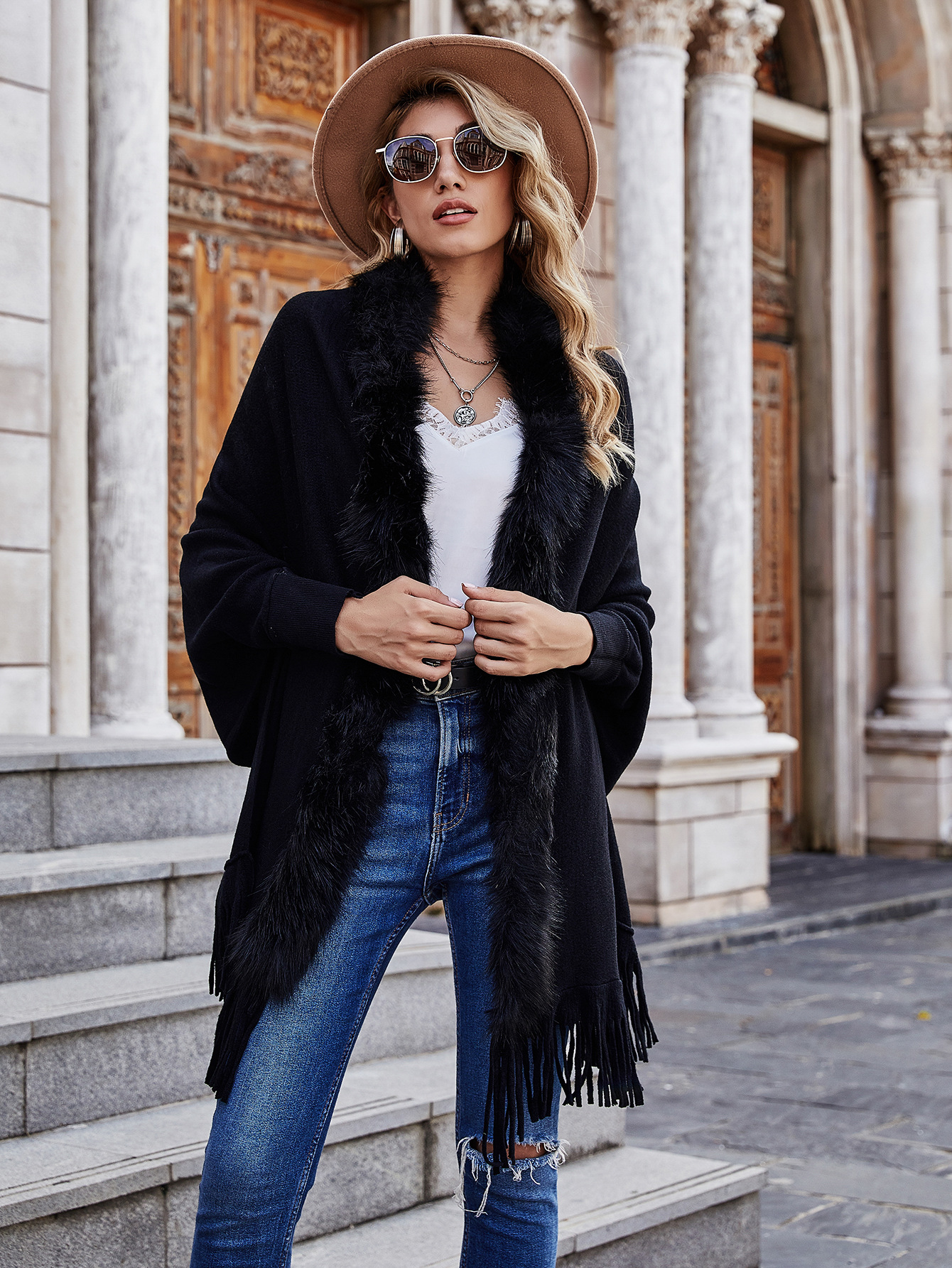 European and American Foreign Trade Sweater Women 2021 Amazon Independent Station Autumn and Winter New Fur Collar Shawl Cardigan Sweater Coat European and American Foreign Trade Sweater Women 2021 Amazon Independent Station Autumn and Winter New Fur Collar Shawl Cardigan Sweater Coat
