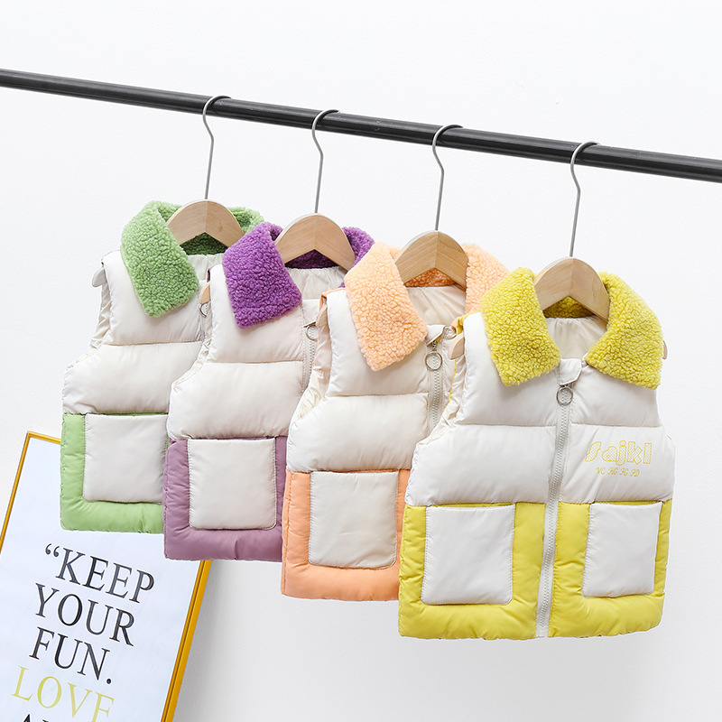 2020 Autumn and Winter New Children&#039;s Clothing Baby down Cotton Vest Boys and Girls Fur Collar Zipper Children&#039;s Vest Toddler Children Teens