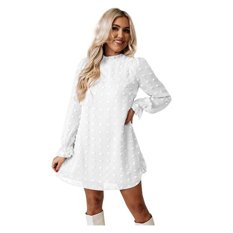 2022 Europe and America Cross Border Amazon Autumn and Winter Lace Collar Puff Sleeve Chiffon Embroidered Fur Ball Dress Dress for Women