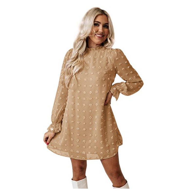 2022 Europe and America Cross Border Amazon Autumn and Winter Lace Collar Puff Sleeve Chiffon Embroidered Fur Ball Dress Dress for Women