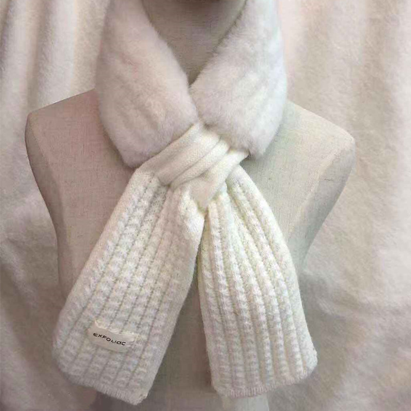 Autumn and Winter Versatile Korean Style Velvet Imitate Rex Rabbit Fur Knitted Scarf Women&#039;s Thickened Warm Neck Protection Fur Collar Small Scarf
