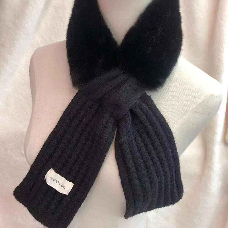 Autumn and Winter Versatile Korean Style Velvet Imitate Rex Rabbit Fur Knitted Scarf Women's Thickened Warm Neck Protection Fur Collar Small Scarf