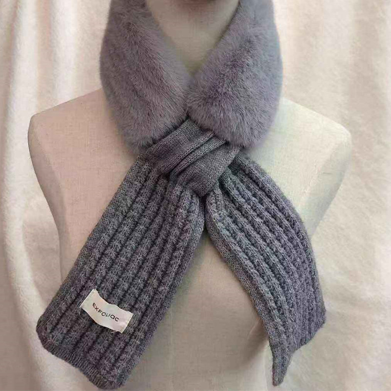 Autumn and Winter Versatile Korean Style Velvet Imitate Rex Rabbit Fur Knitted Scarf Women's Thickened Warm Neck Protection Fur Collar Small Scarf