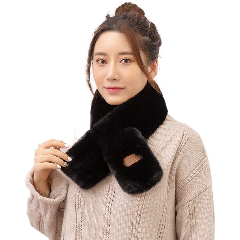 New Korean Style Fur Collar Labeling Cross Imitate Rex Rabbit Fur Plush Scarf Women&#039;s Winter Thicken Thermal Imitation Rabbit Fur Scarf