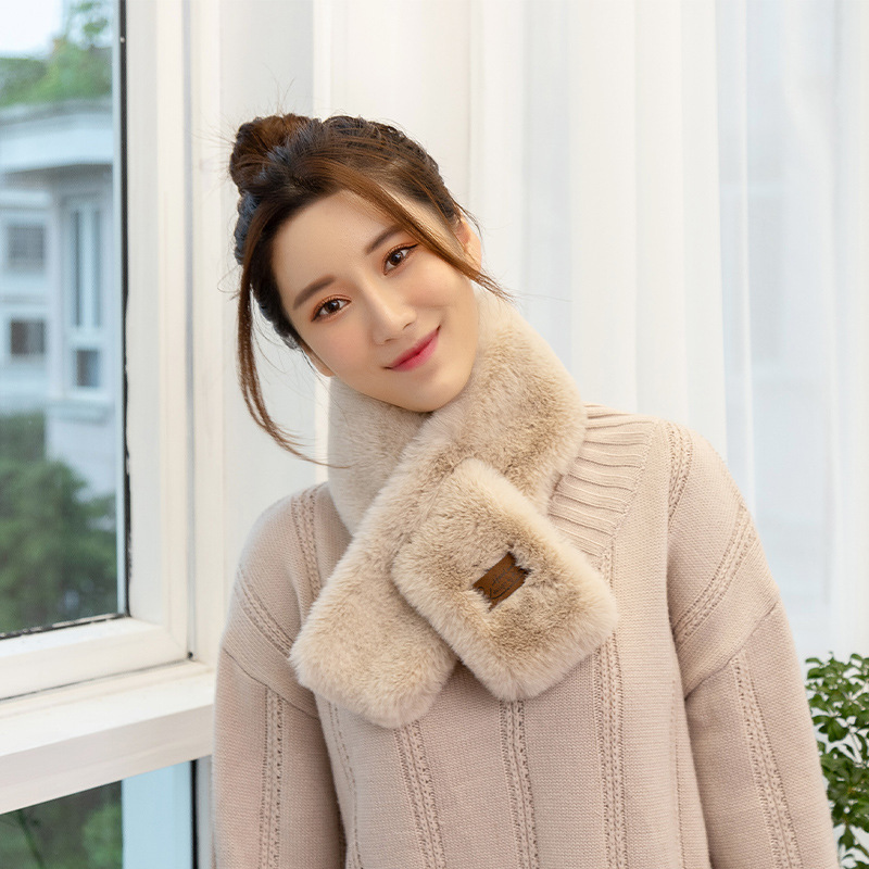 New Korean Style Fur Collar Labeling Cross Imitate Rex Rabbit Fur Plush Scarf Women's Winter Thicken Thermal Imitation Rabbit Fur Scarf New Korean Style Fur Collar Labeling Cross Imitate Rex Rabbit Fur Plush Scarf Women's Winter Thicken Thermal Imitation Rabbit Fur Scarf