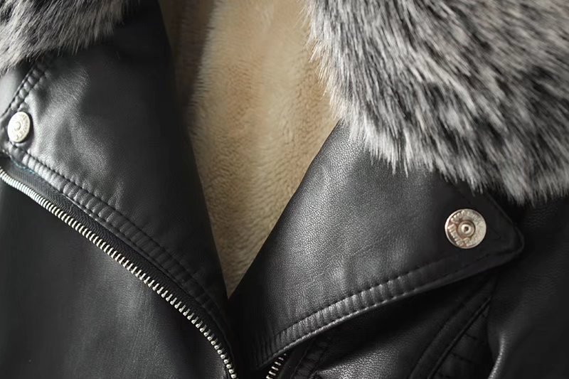 New Autumn Winter 2017 Solidcolor short belt fur collar Motorcycle Leather and Velvet Jacket FEMALE 011505 New Autumn Winter 2017 Solidcolor short belt fur collar Motorcycle Leather and Velvet Jacket FEMALE 011505