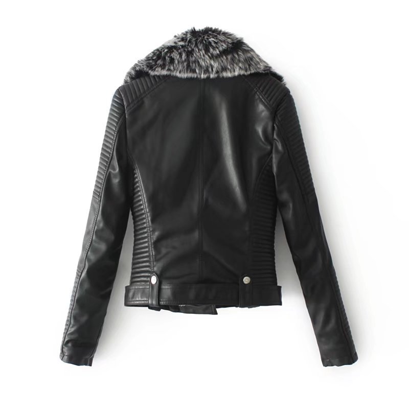 New Autumn Winter 2017 Solidcolor short belt fur collar Motorcycle Leather and Velvet Jacket FEMALE 011505 New Autumn Winter 2017 Solidcolor short belt fur collar Motorcycle Leather and Velvet Jacket FEMALE 011505