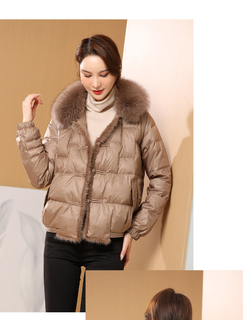 Fox Fur Collar down Jacket Women's 202 New Short High-End Mink Fur Retro Buckle White Duck down Coat Fox Fur Collar down Jacket Women's 202 New Short High-End Mink Fur Retro Buckle White Duck down Coat