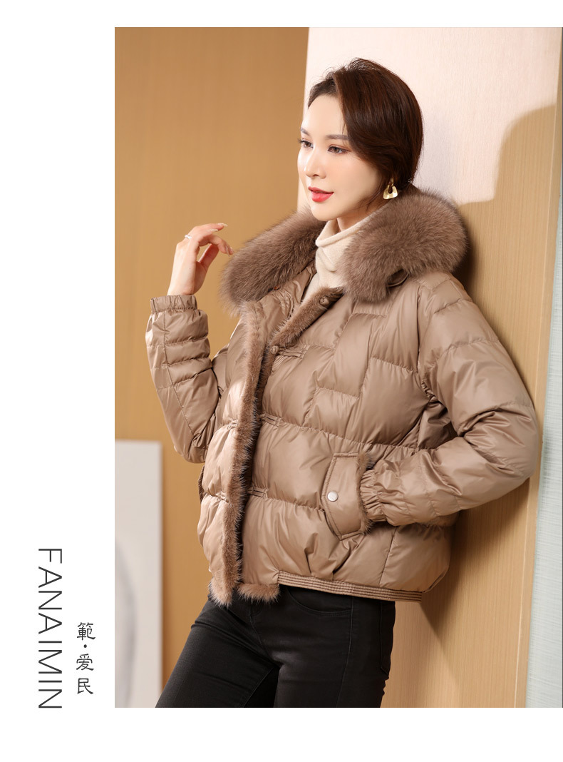 Fox Fur Collar down Jacket Women's 202 New Short High-End Mink Fur Retro Buckle White Duck down Coat Fox Fur Collar down Jacket Women's 202 New Short High-End Mink Fur Retro Buckle White Duck down Coat