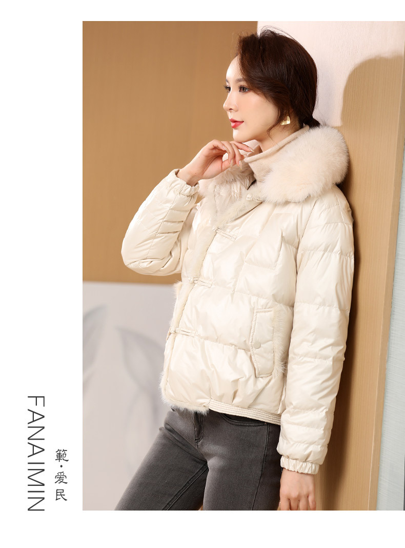 Fox Fur Collar down Jacket Women's 202 New Short High-End Mink Fur Retro Buckle White Duck down Coat Fox Fur Collar down Jacket Women's 202 New Short High-End Mink Fur Retro Buckle White Duck down Coat