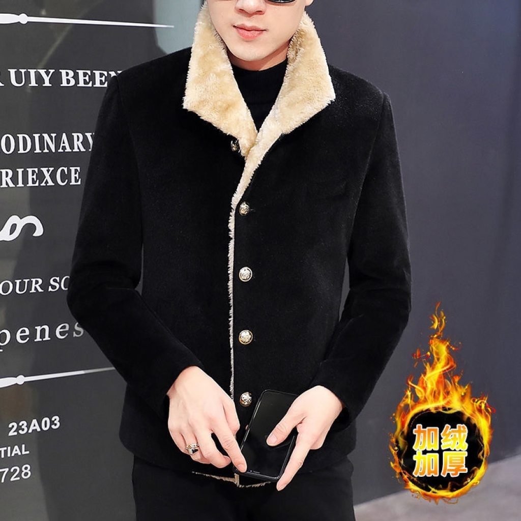 2020 Short Winter Double Breasted Small Trench Coat Men's Youth Fleece Fur Collar Suit Thick Warm Jacket 2020 Short Winter Double Breasted Small Trench Coat Men's Youth Fleece Fur Collar Suit Thick Warm Jacket