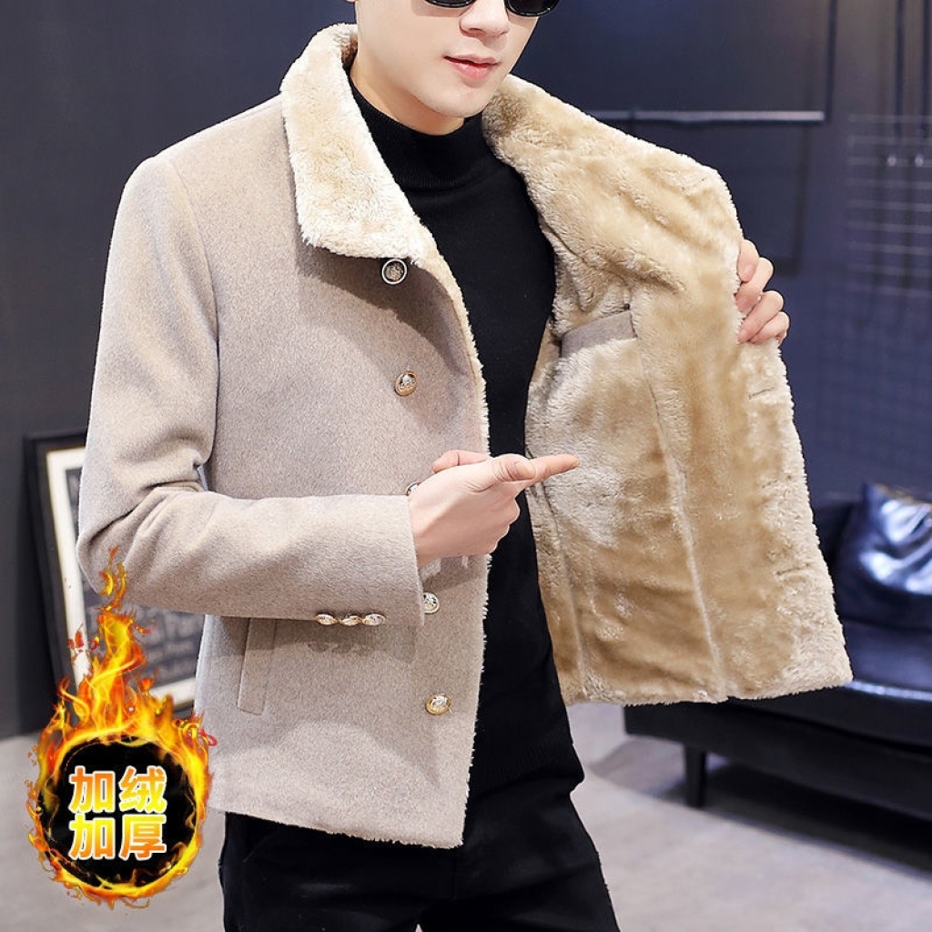 2020 Short Winter Double Breasted Small Trench Coat Men's Youth Fleece Fur Collar Suit Thick Warm Jacket 2020 Short Winter Double Breasted Small Trench Coat Men's Youth Fleece Fur Collar Suit Thick Warm Jacket