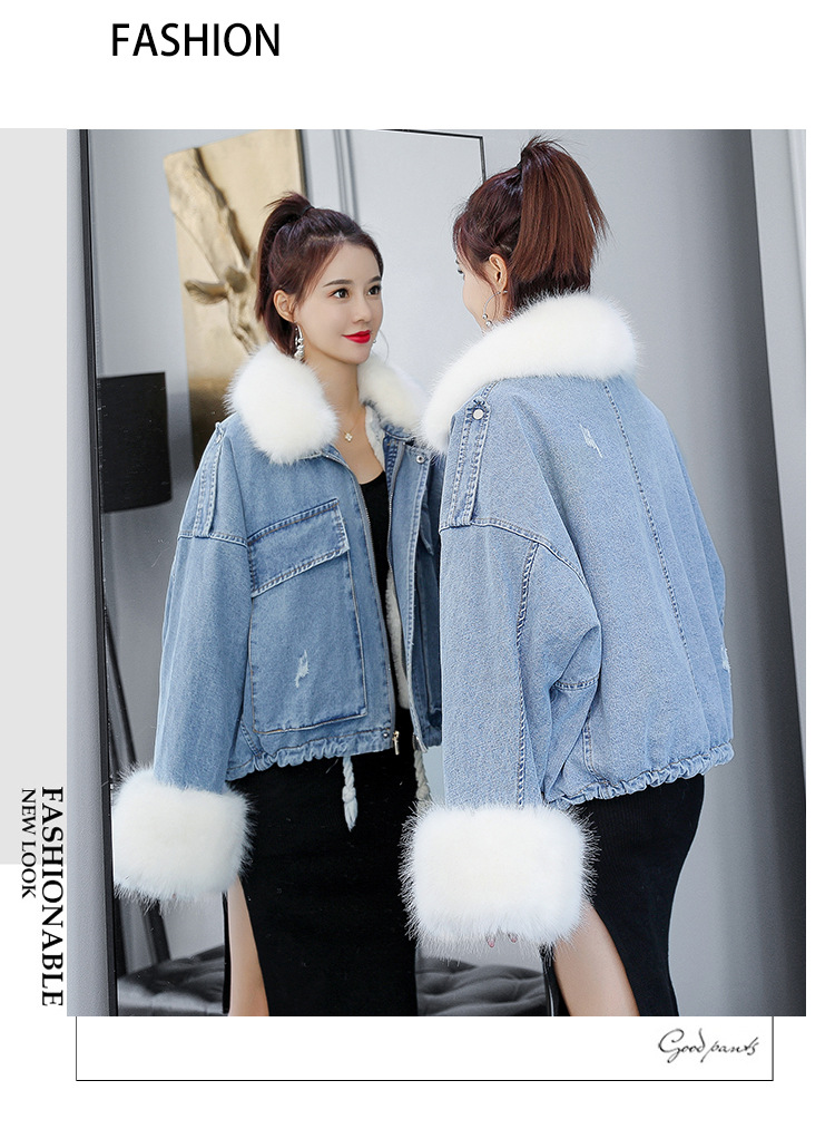 of loose and thickened plush liner with large fur collar cowboy extension over women 's cotton padded coat short coat of loose and thickened plush liner with large fur collar cowboy extension over women 's cotton padded coat short coat
