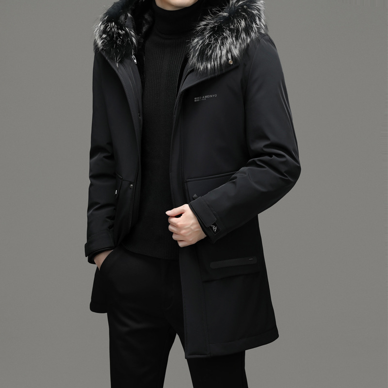 Winter New down Jacket Fox Fur Collar Mid-Length 202 Men&#039;s Detachable Liner Can Be Worn Alone Cold-Proof Warm
