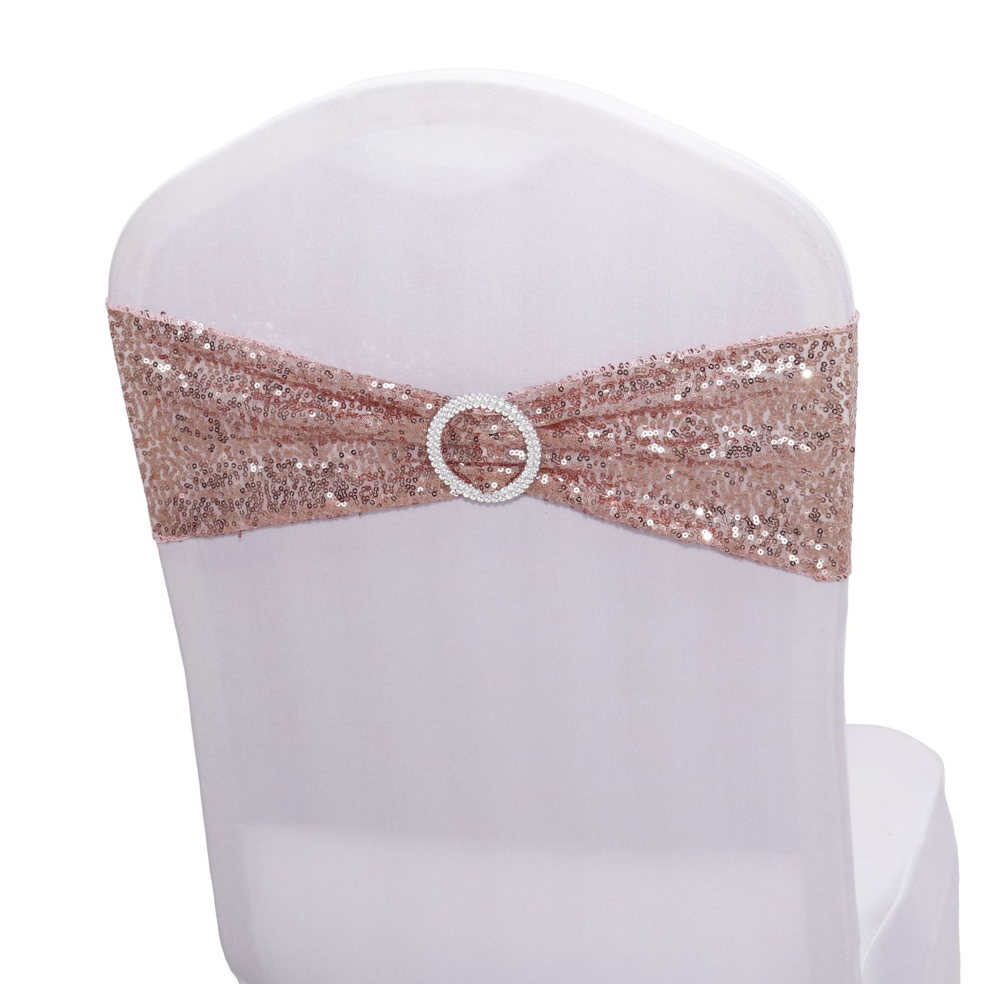 Factory Direct Supply Ins Hotel Wedding Celebration Decoration Wholesale Spandex Chair Cover Bow Chair Back Flowers Elastic Sequin Strap