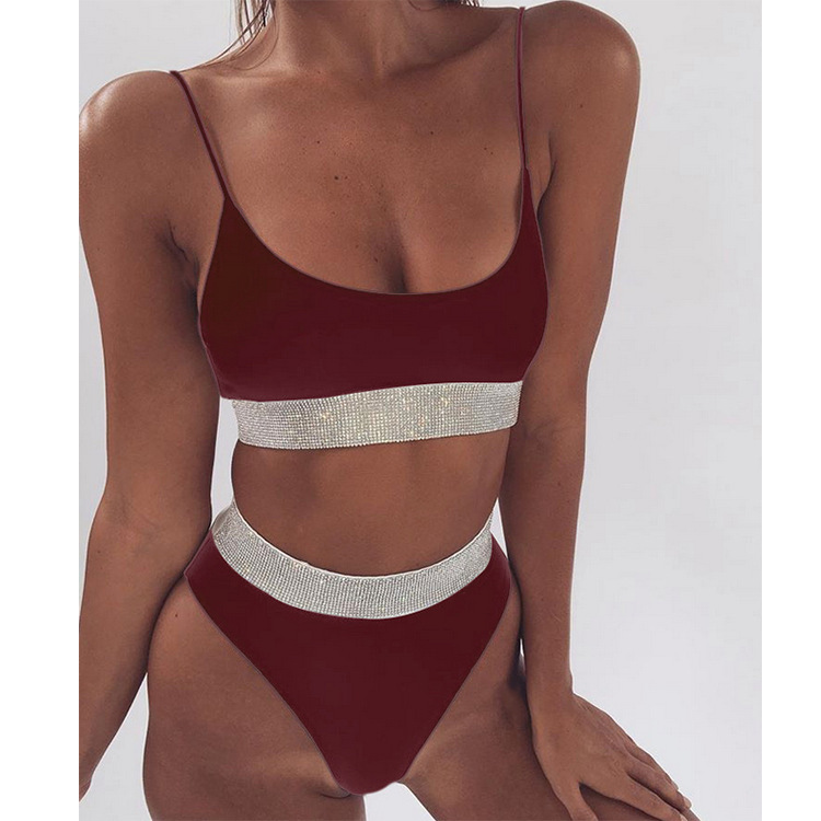at AliExpress 2018 Sexy High Waist Bikini Split Swimsuit Women's Sequin Solid Color Bikini at AliExpress 2018 Sexy High Waist Bikini Split Swimsuit Women's Sequin Solid Color Bikini